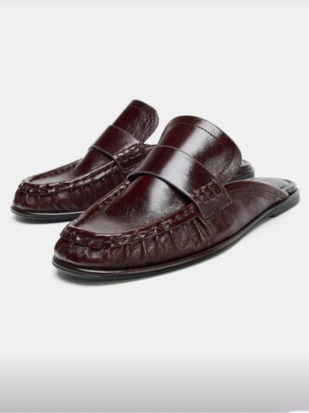 ZARA LEATHER MULE LOAFERS - BROWN 39 EU